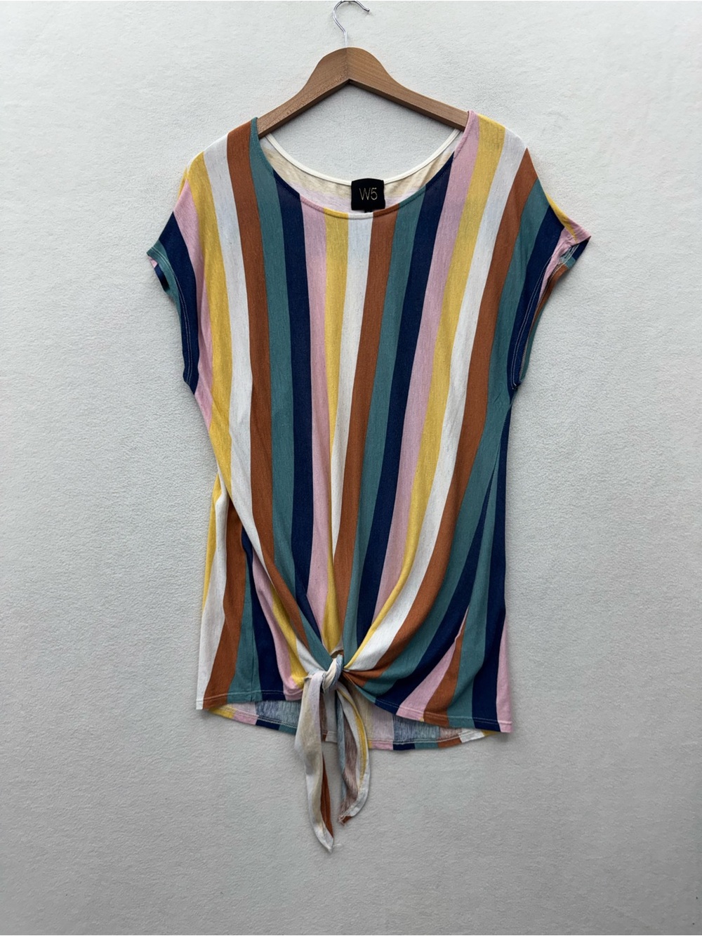 W5 Women's 1X Multicolored Striped Knit Tie Front Top